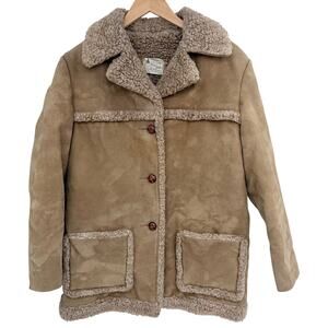 Fingerhut Fashions Sherpa Coat Womens 16 Tan Faux Suede Vintage Jacket